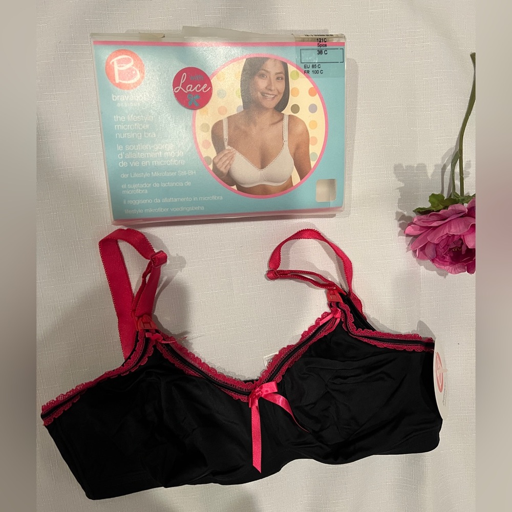 Bravado Black & Pink Lace Nursing Bra Maternity Nursing Lifestyle Microfiber